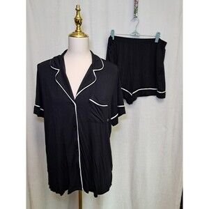SIMPLY VERA WANG Pajama Top & Shorts Set Black White 2 Pieces Size L NWT